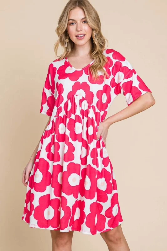 Flower Print Ruched Dress Leather mini dresses