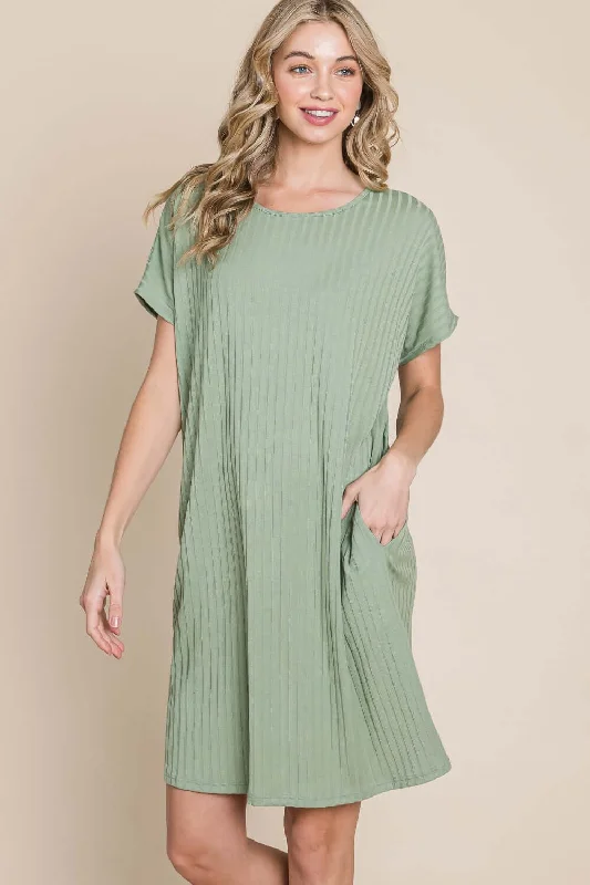 Ribbed Round Neck Short Sleeve Dress Budget-friendly mini dresses