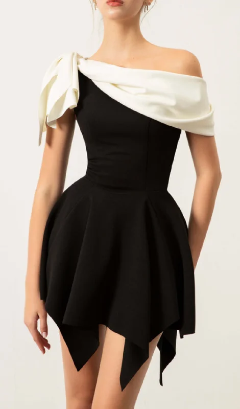 BOW ONE-SHOULDER MINI DRESS IN BLACK ASOS mini dresses