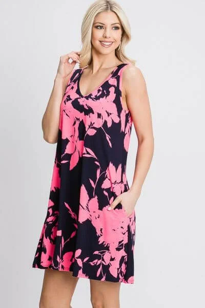 Floral V-Neck Tank Dress with Pockets Hot new arrivals in mini dresses