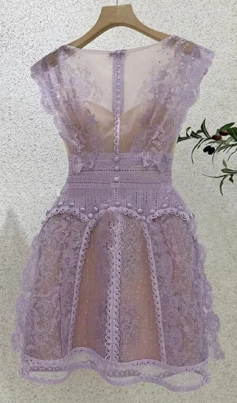 SLEEVELESS LACE A-LINE MINI DRESS IN LILAC Winter mini dresses