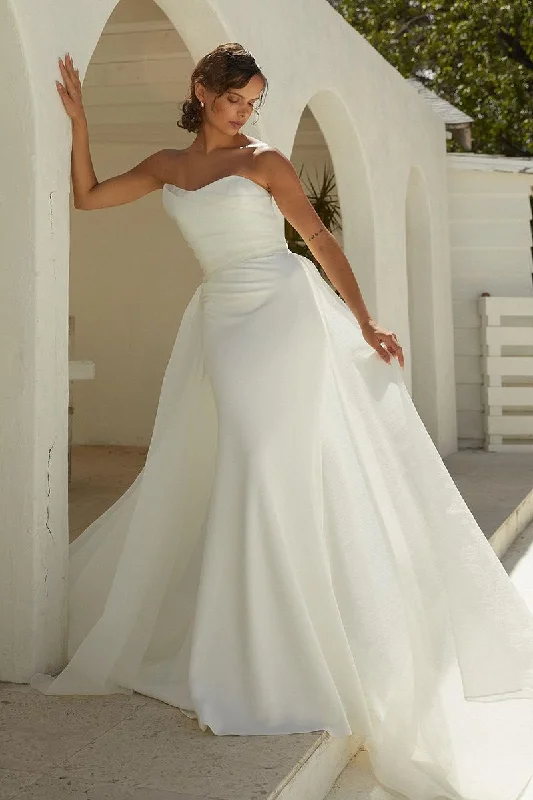 Strapless Pleats Mermaid Wedding Dress with Detachable Train QW2163 Glitter Wedding Dress