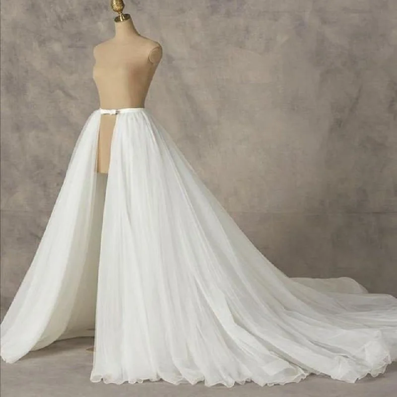 Detachable Overlay Wedding Skirt Illusion Neckline Gown