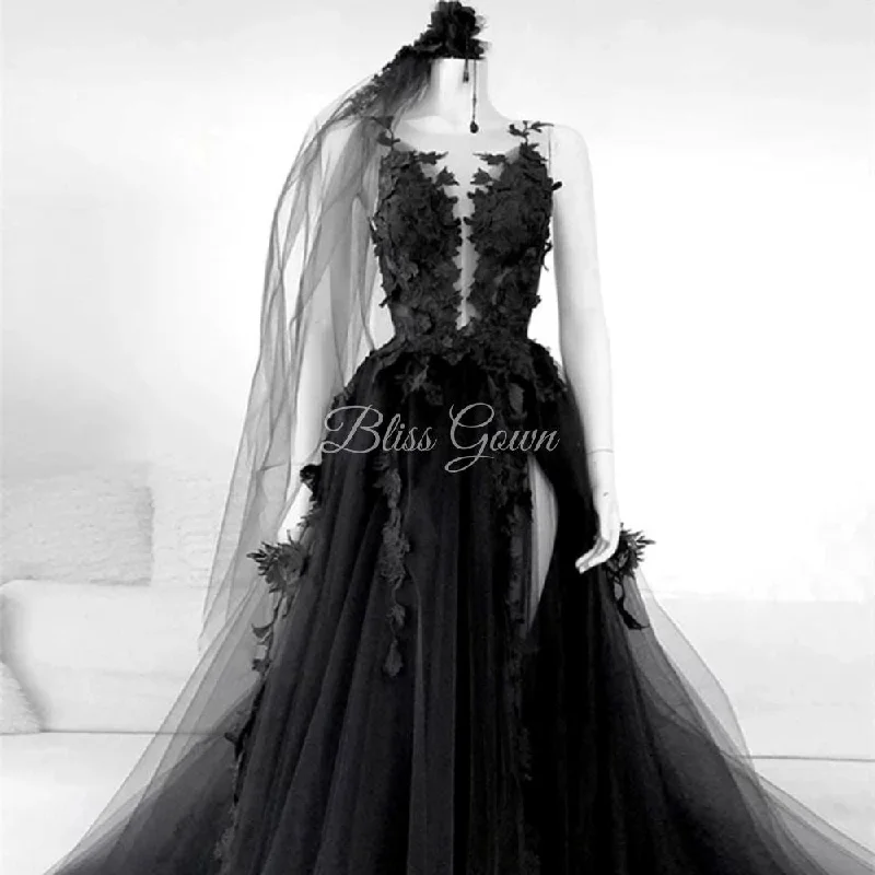 Gothic A-Line Diva Strapless Bridal Dress