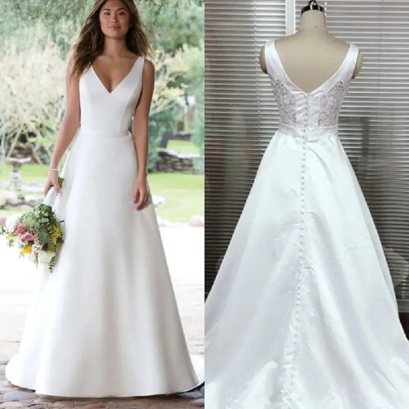 Satin Elegance A-Line Bridal Gown Vintage Style Dress