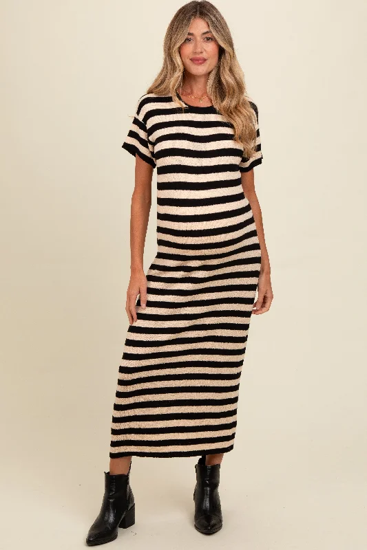 Beige Striped Knit Maternity Midi Dress Forever 21 midi dresses