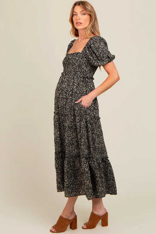 Black Floral Leopard Print Maternity Midi Dress Sequin midi dresses