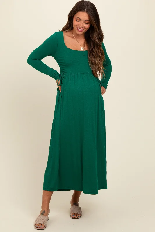 Forest Green Square Neck Long Sleeve Maternity Midi Dress Lace midi dresses