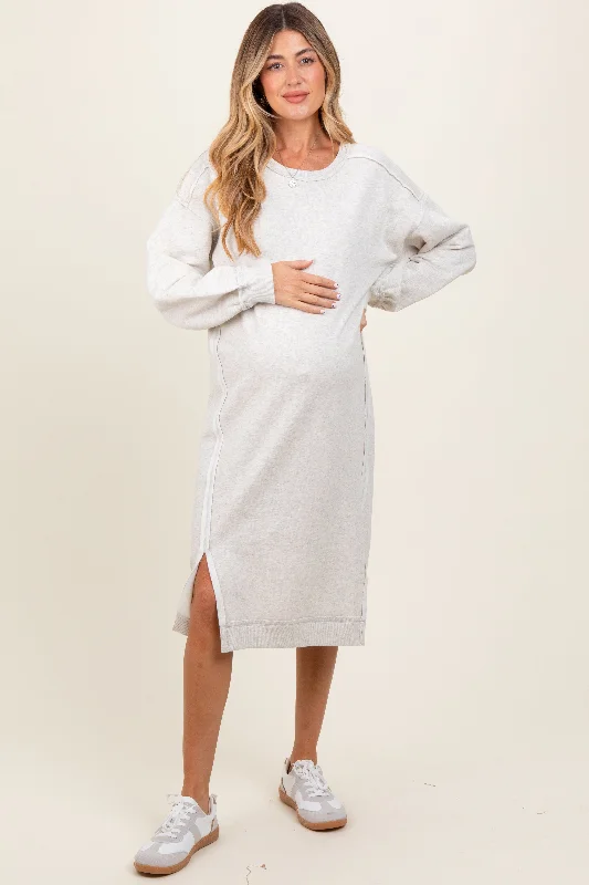 Heather Beige Maternity Sweatshirt Midi Dress Fall midi dresses