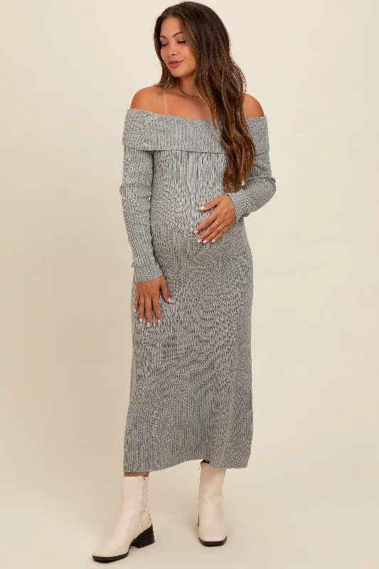 Heather Grey Off Shoulder Back Tie Maternity Sweater Midi Dress Forever 21 midi dresses