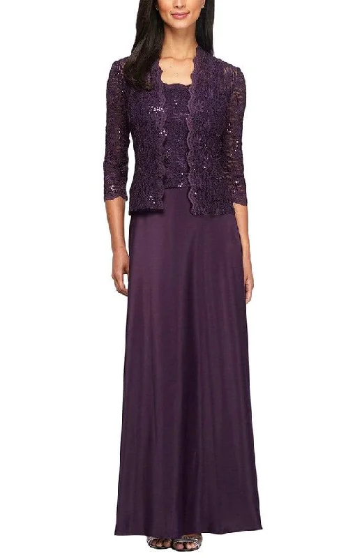 Alex Evenings - 2121198 Lace Quarter Sleeve Jacket Long Gown Best party dresses for cocktail parties