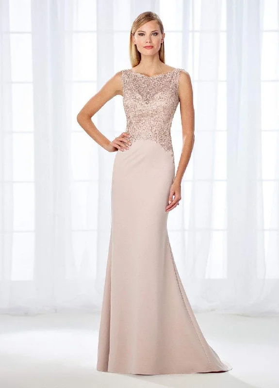 Cameron Blake by Mon Cheri - Shimmering Bateau Beaded Lace Jersey Gown 118684 - 1 pc Stone in Size 14 Available Bachelorette party dresses