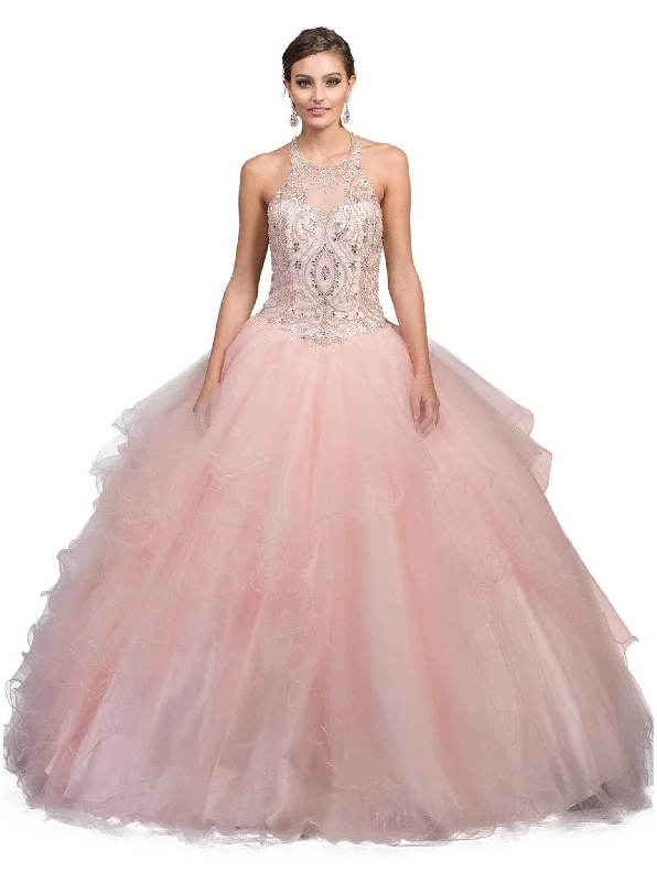 Dancing Queen - 1245 Bedazzled Halter Quinceanera Ballgown Knitted party dresses