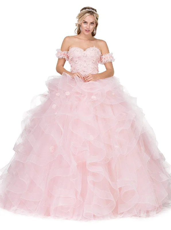 Dancing Queen - 1322 Floral Applique Ruffled Quinceanera Ballgown Revolve party dresses