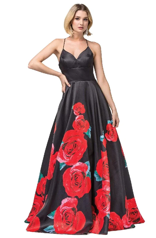 Dancing Queen - 2843 Floral V-Neck Pleated Ballgown Best party dresses for wedding guests