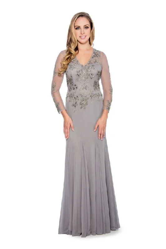 Decode 1.8 - Floral Embroidered V-Neck Trumpet Gown 184244 - 1 pc Silver In Size 10 Available Cute floral print party dresses