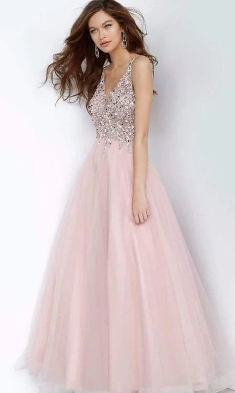 JVN by Jovani - Beaded Sleeveless V-Back Ballgown JVN2007SC - 1 pc Blush In Size 12 Available PrettyLittleThing party dresses