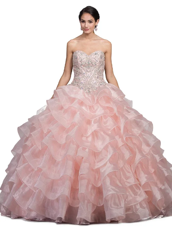 Dancing Queen - 1216 Strapless Bedazzled Sweetheart Ruffled Quinceanera Ballgown Summer party dresses