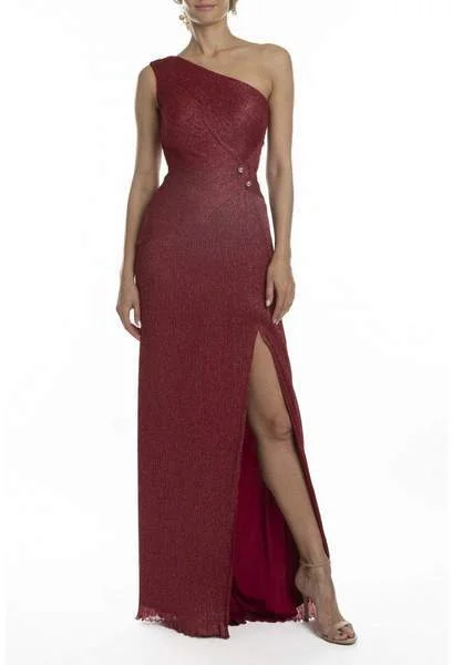 Terani Couture - One Shoulder Asymmetric Neck Evening Dress 1911E9610 - 1 pc Berry In Size 8 Available Cotton party dresses