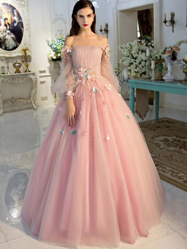 Long Sleeve Prom Dresses Pearl Pink Ball Gown Long Floral Fairy Prom Dress JKL1141 Mini floral dresses