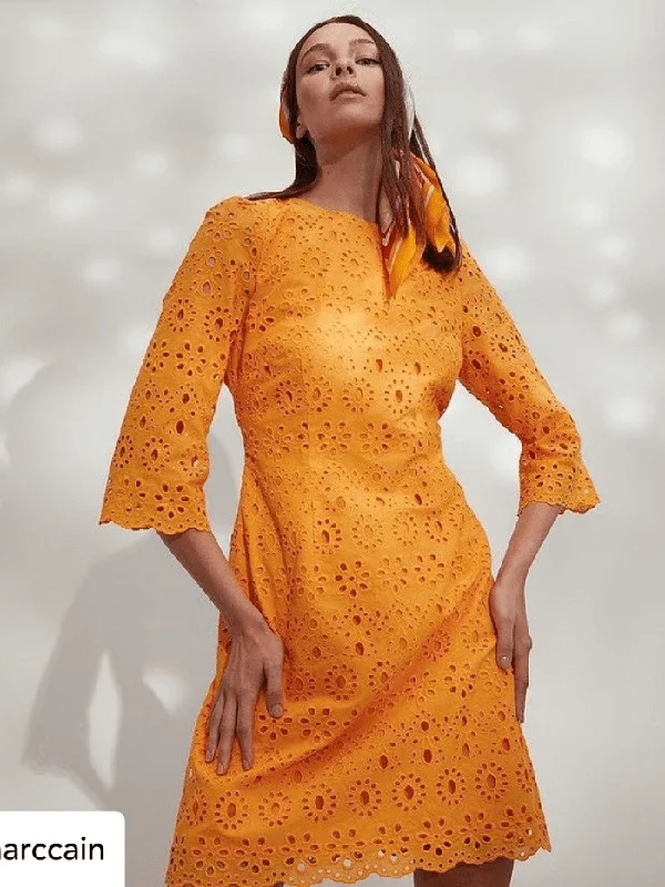 Marc Cain T Collections Orange Floral Broderie Anglaise Dress SC 21.51 W16 440 Anniversary floral dresses