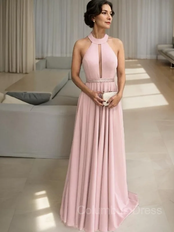 A-Line/Princess Halter Floor-Length Stretch Crepe Mother of the Bride Dresses With Ruffles Gowns Y2K unclassified dresses