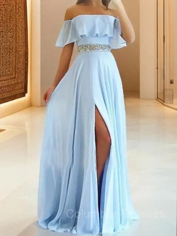 A-Line/Princess Off-the-Shoulder Floor-Length Chiffon Evening Dresses With Leg Slit Travel unclassified dresses