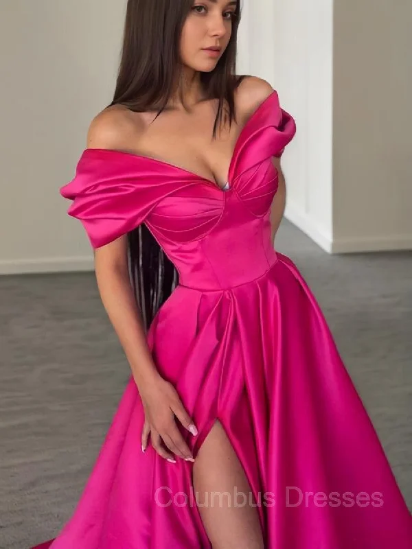 A-Line/Princess Off-the-Shoulder Sweep Train Satin Evening Dresses With Leg Slit Formal unclassified dresses