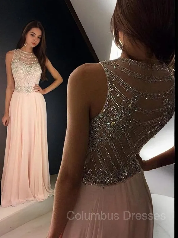 A-Line/Princess Scoop Floor-Length Chiffon Evening Dresses With Rhinestone Cocktail unclassified dresses