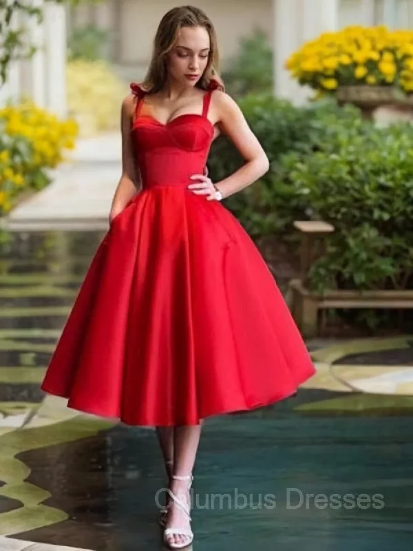 A-Line/Princess Straps Tea-Length Satin Homecoming Dresses Graduation unclassified dresses