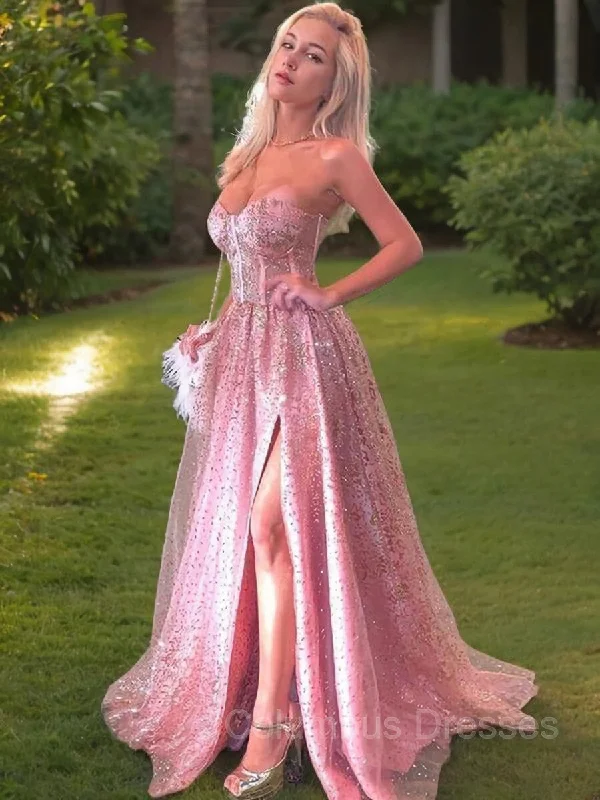 A-Line/Princess Sweetheart Sweep Train Prom Dresses With Leg Slit Petite unclassified dresses