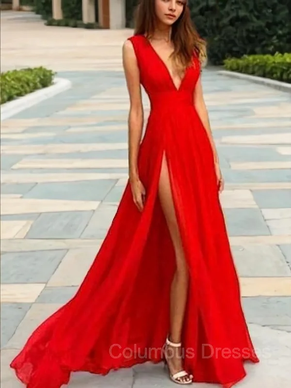 A-Line/Princess V-neck Floor-Length Chiffon Prom Dresses With Leg Slit Formal unclassified dresses