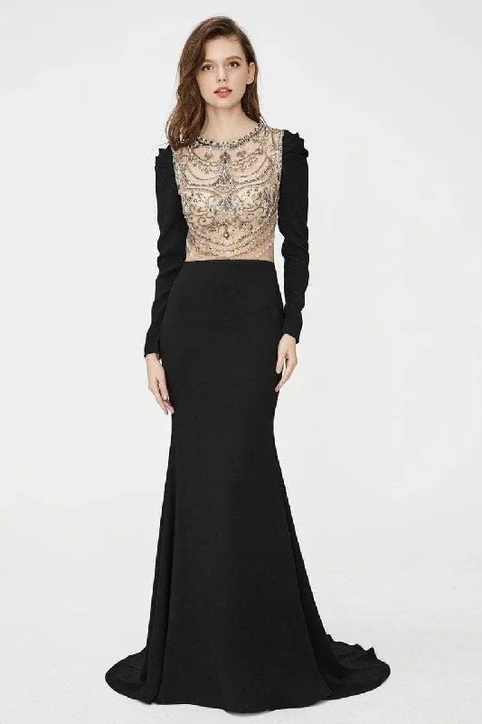 Angela & Alison - Sheer Bejeweled Trumpet Evening Dress 81056 Trendy new unclassified dresses