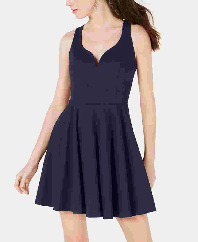 B Darlin Women's Navy Cut Out Sleeveless V Neck Above The Knee Fit + Flare Dress Navy size 13\14 Beaded unclassified dresses