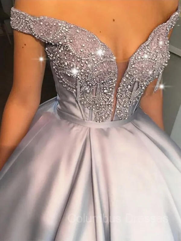 Ball Gown Off-the-Shoulder Floor-Length Satin Prom Dresses With Beading Preppy unclassified dresses