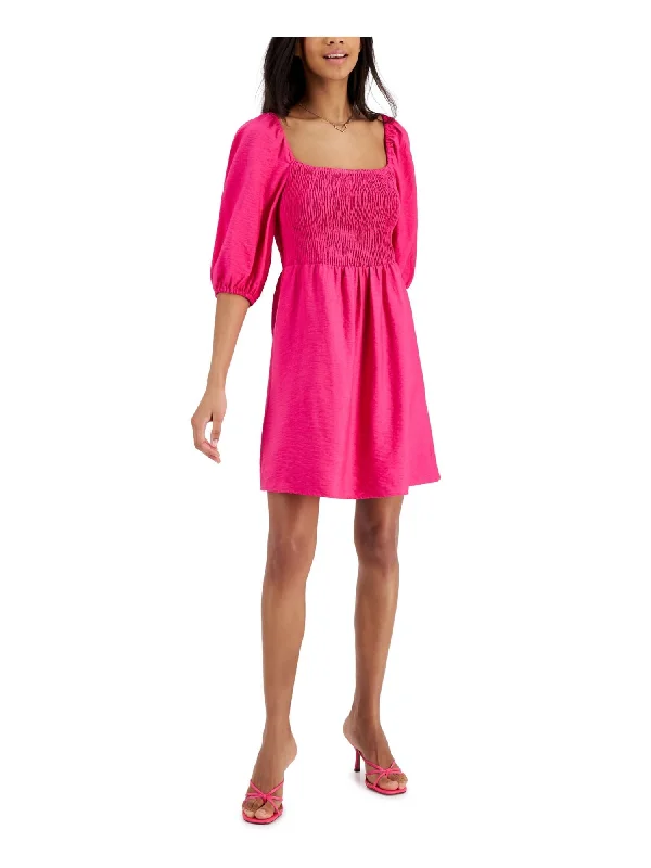 Bar III Women's Puff Sleeve Smocked Dress Pink Size Small Spring unclassified dresses