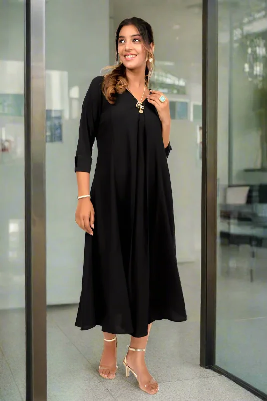 Black Front Pleated Kurta Dress Monochrome unclassified dresses