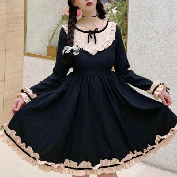 Black Ruffle Lolita Dress Dark color unclassified dresses