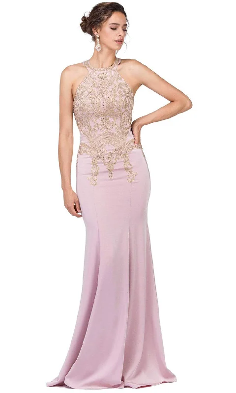 Dancing Queen - Gilt Applique Halter Trumpet Dress 2457SC Long unclassified dresses