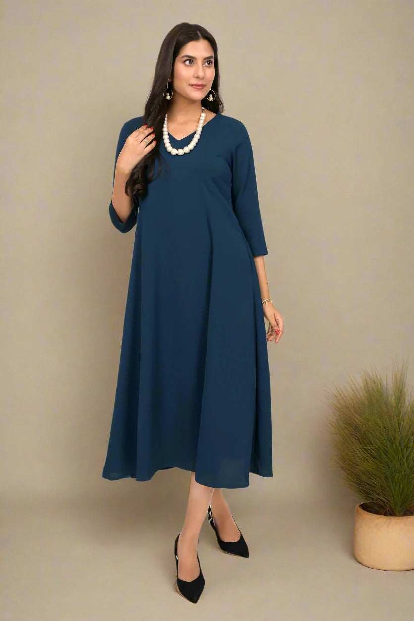 Deep Blue Princess Line Kurta Dress Minimalist unclassified dresses