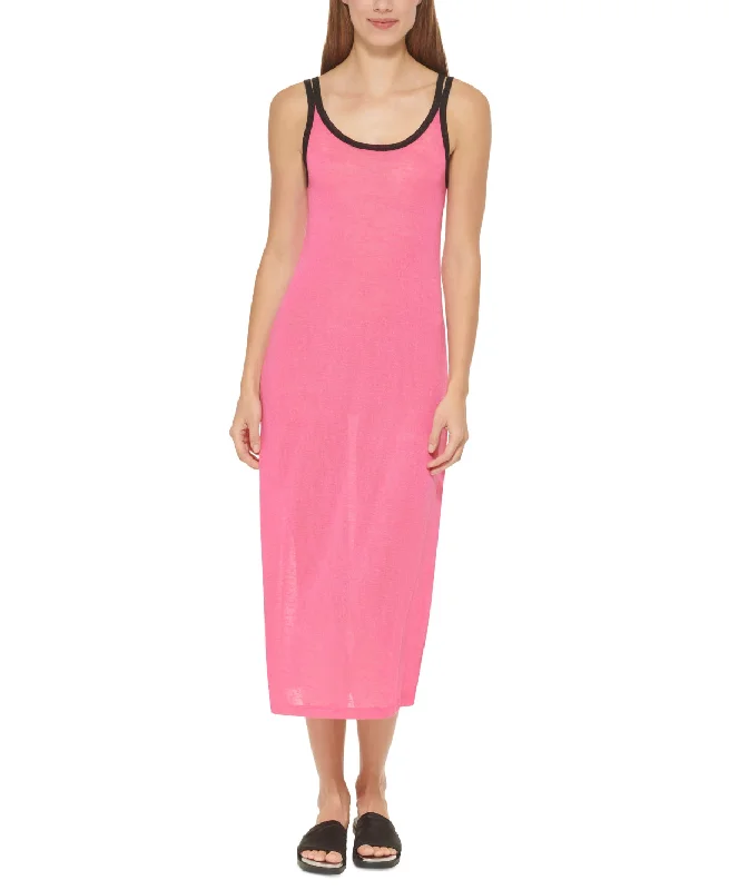 Dkny Women's Double Strap Dress Cover Up Swimsuit Pink Stretchy unclassified dresses