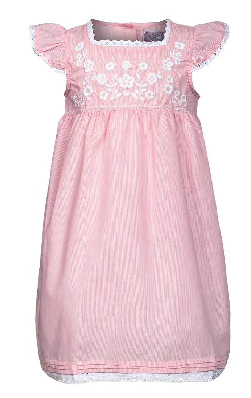 Girls Cap Sleeve Embroidery Detail Pink Pinstripe Dress Age 4 to 8 Years Smocked unclassified dresses