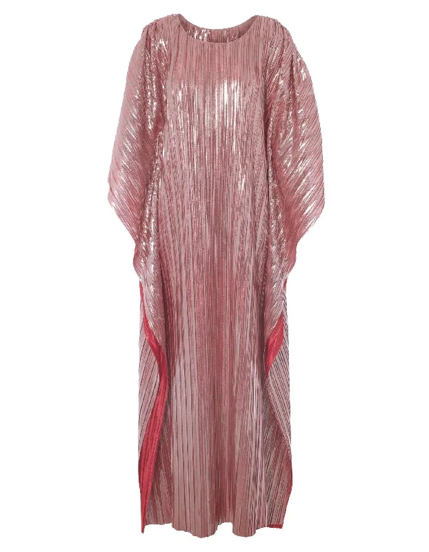 Giselle Metallic Pink Plisse Kaftan Dress Sleeveless unclassified dresses