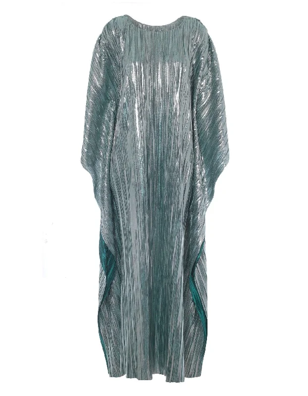 Giselle Metallic Green Plisse Kaftan Dress Chic unclassified dresses