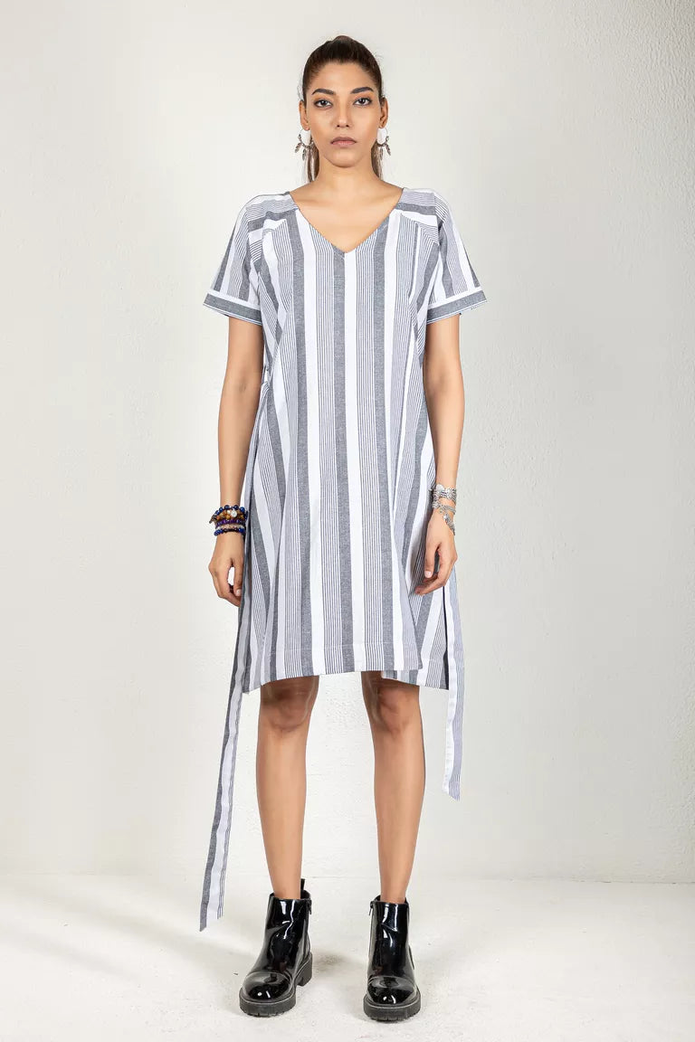 Grey & White Striped Dress Cocktail unclassified dresses