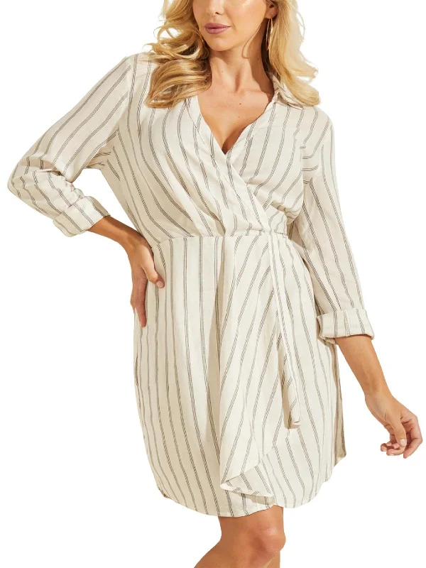 GUESS Women's Ulysse Striped A Line Dress White Size X-Small Winter unclassified dresses