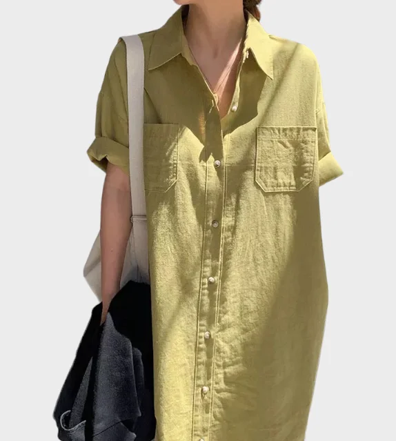 Hannah Button Down Polo Cotton Linen Dress Holiday unclassified dresses