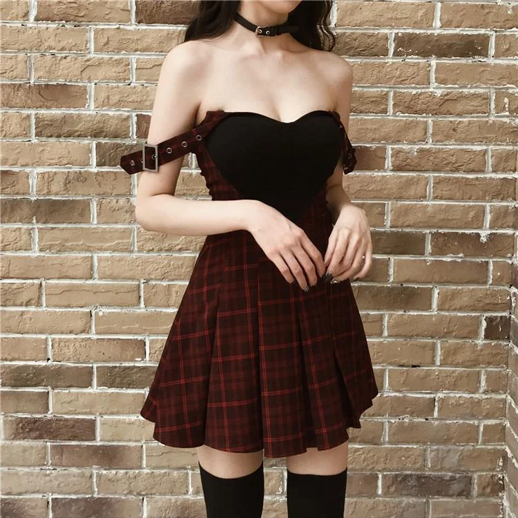 Heart Plaid Strap Dress SD00649 Sleeveless unclassified dresses