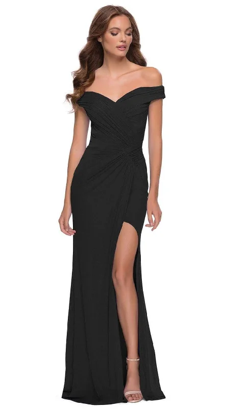 La Femme - Off Shoulder Ruched Evening Gown 29756SC Smocked unclassified dresses