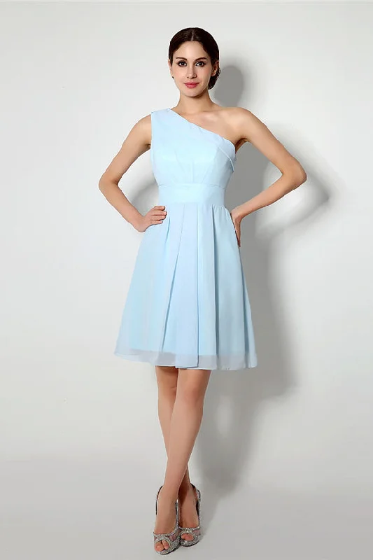 Light Blue One Shoulder Chiffon Knee Length Corset Homecoming Dresses outfit Long unclassified dresses